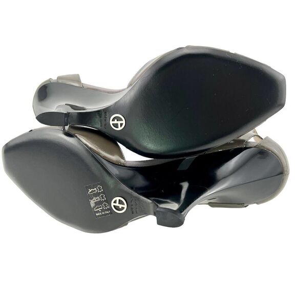 New Giorgio Armani Women 9.5 High Heel Shoes Gray Patent Leather Wedge Sandals - Picture 13 of 15